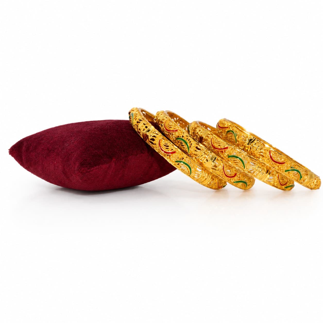 Shineora Women Gold-Plated Paisley Enamel Detailed Traditional Bangles Set (Pack of 4) - 3