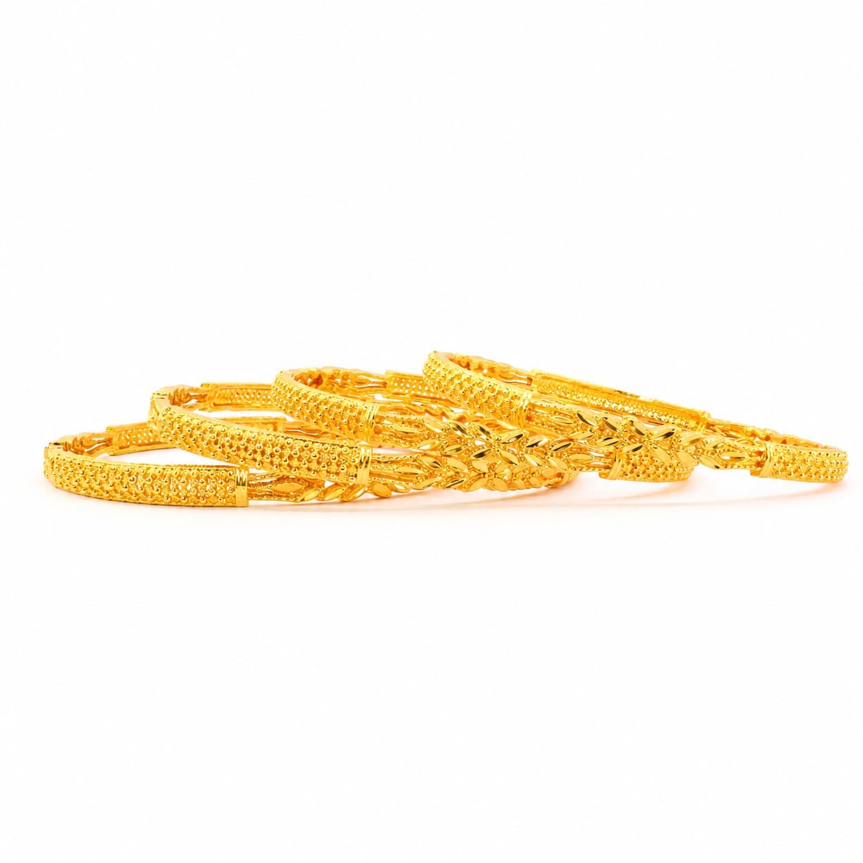 Shineora Premium Gold-Plated Floral Textured Bangles Set-4 - 5