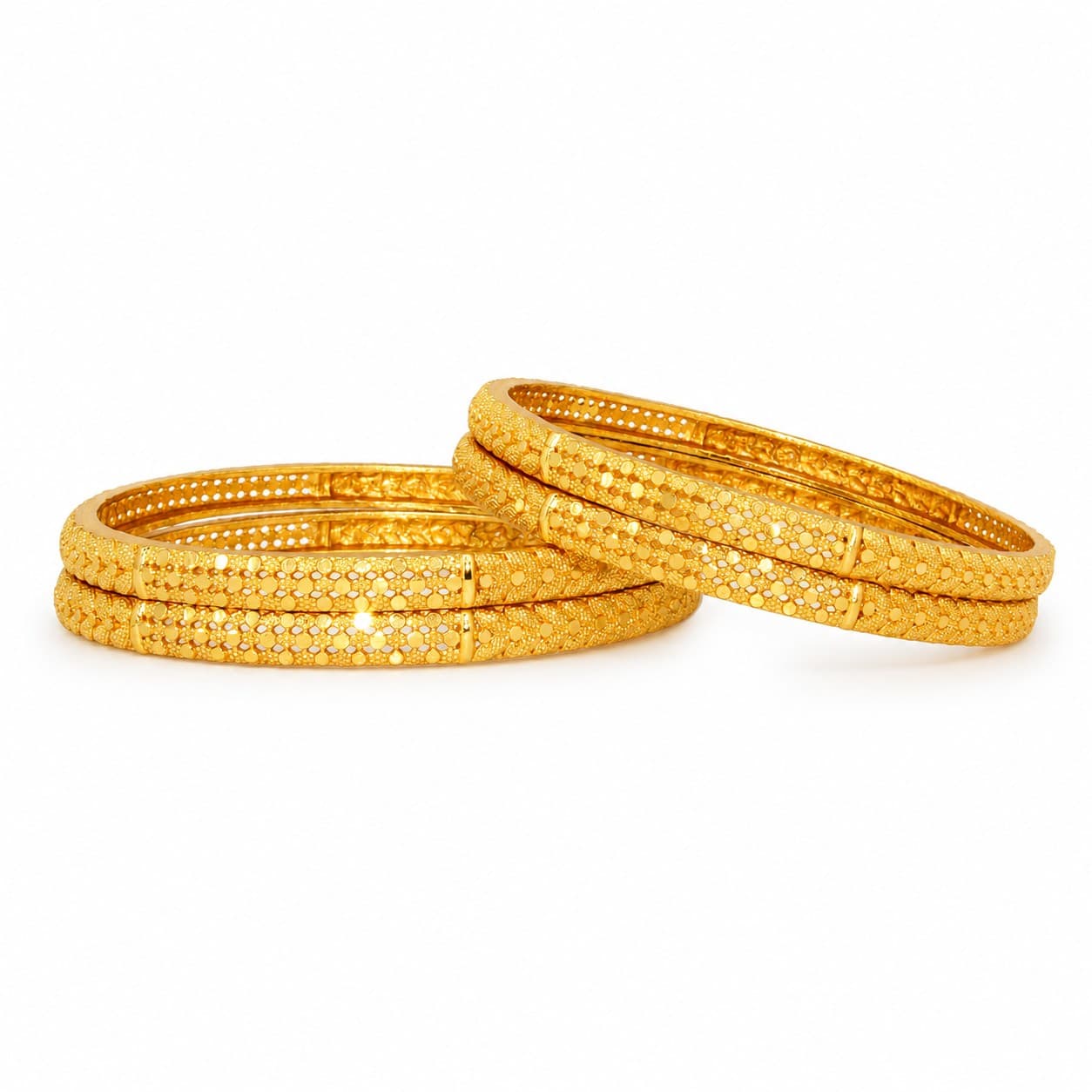 Shineora Premium Gold-Plated Textured Traditional Bangles Set for Women | Pack of 4 - 4