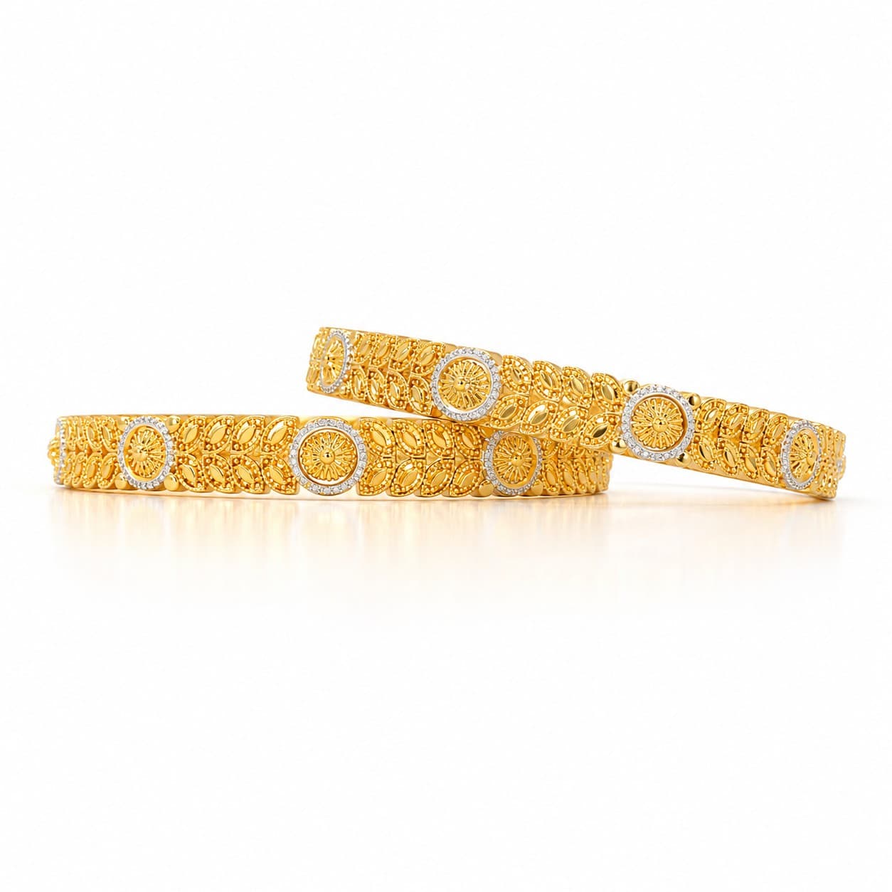 Shineora Women Gold-Plated Leaf Motif Designer Bangles Set (Pack of 2) - 4