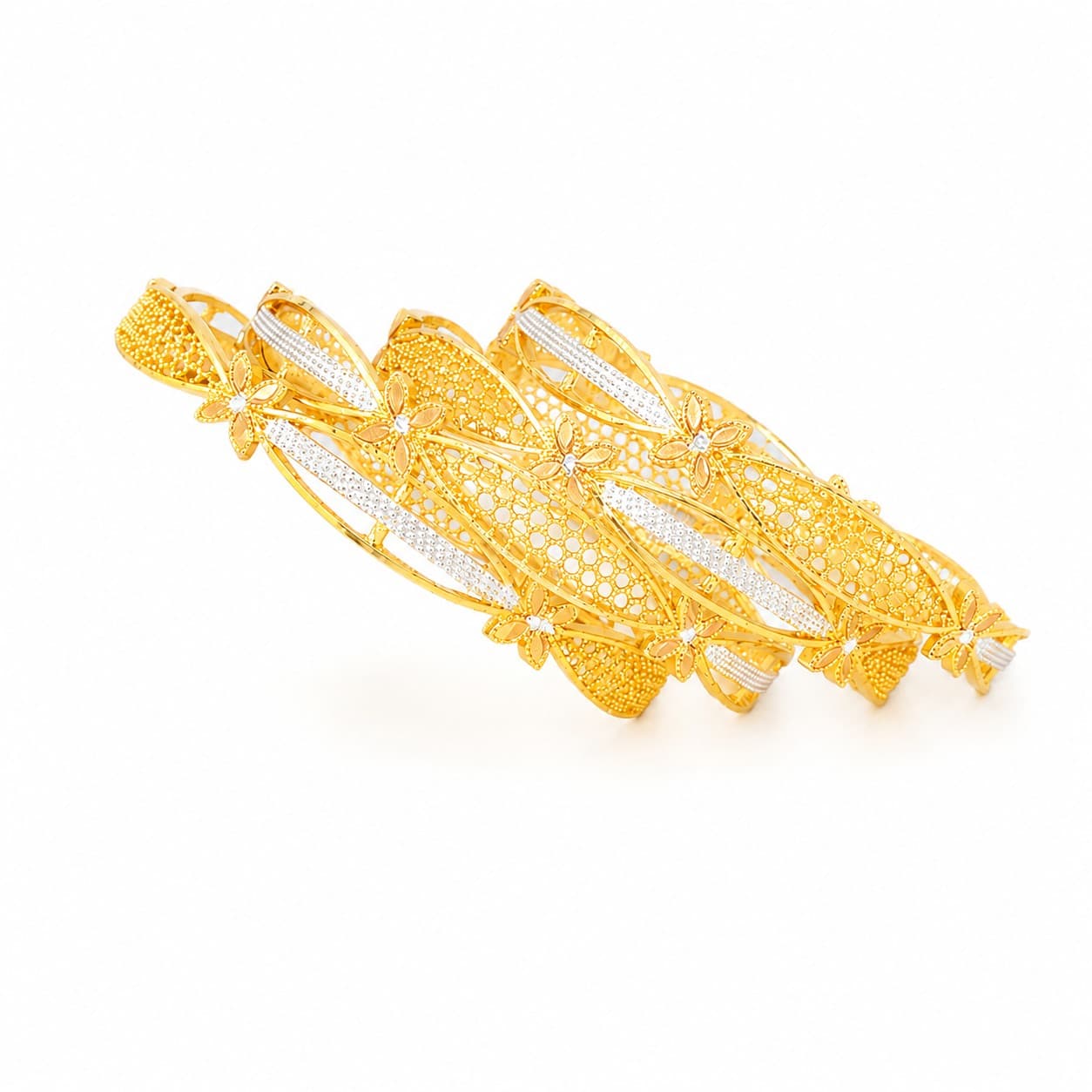 Shineora Premium Gold-Plated Floral Filigree Designer Bangles Set for Women (Set of 4) - 4