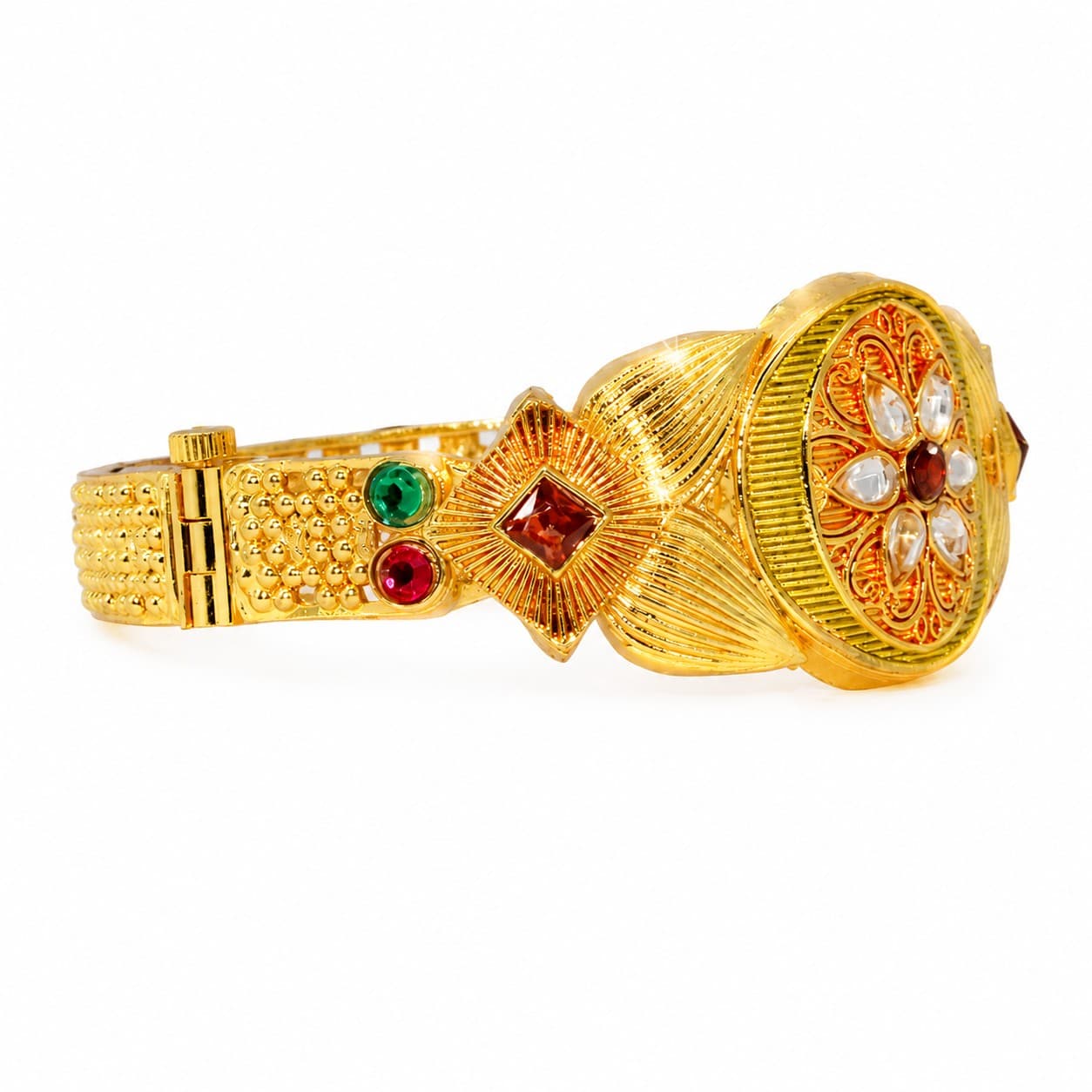 hineora Premium Gold-Plated Rajwada Kundan Designer Kada Bracelet for Women - 4