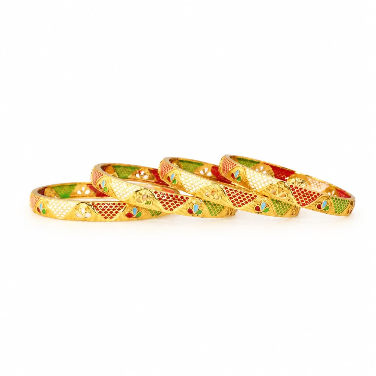 Shineora Premium Gold-Plated Multicolor Meenakari Designer Bangles Set for Women (Set of 4) - 4