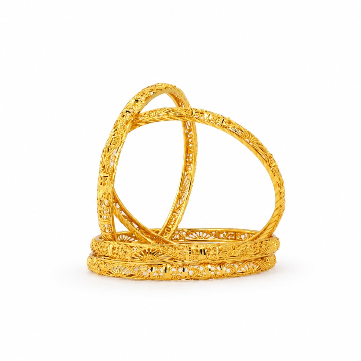 Shineora Royal Filigree Gold-Plated Bangles Set - 5