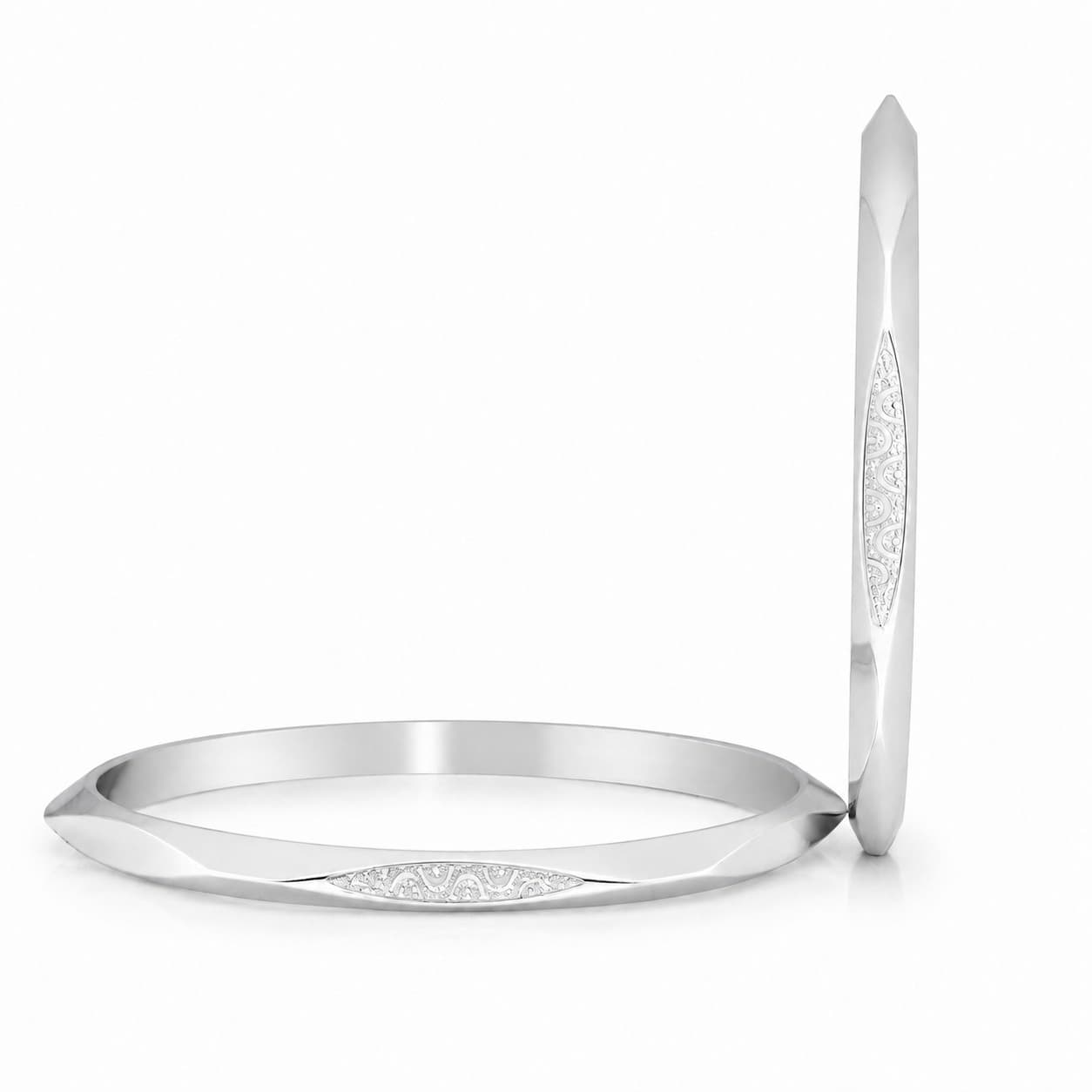 Shineora Women Silver-Plated Engraved Minimalist Bangles Set-2 - 5