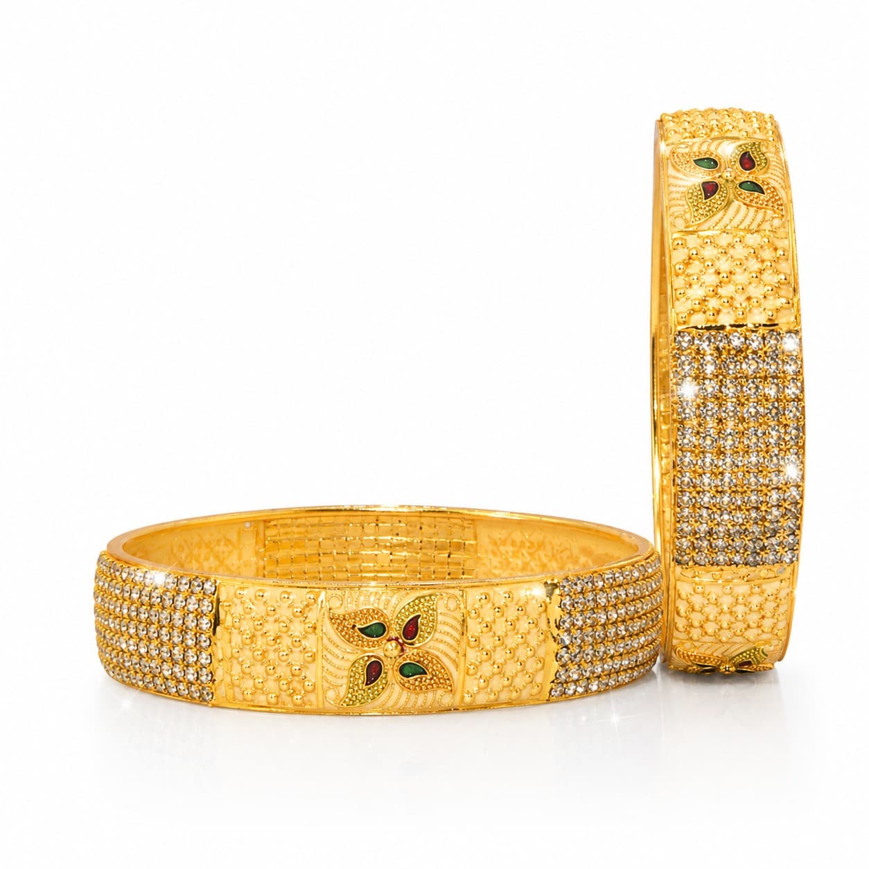 Shineora Golden Heritage Stonework Bangles Set-2 - 3