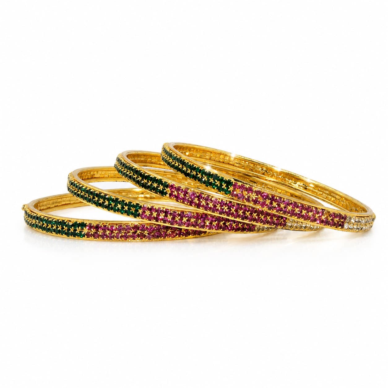 Shineora Ruby Emerald Crystal  Set of 4 Bangles - 5