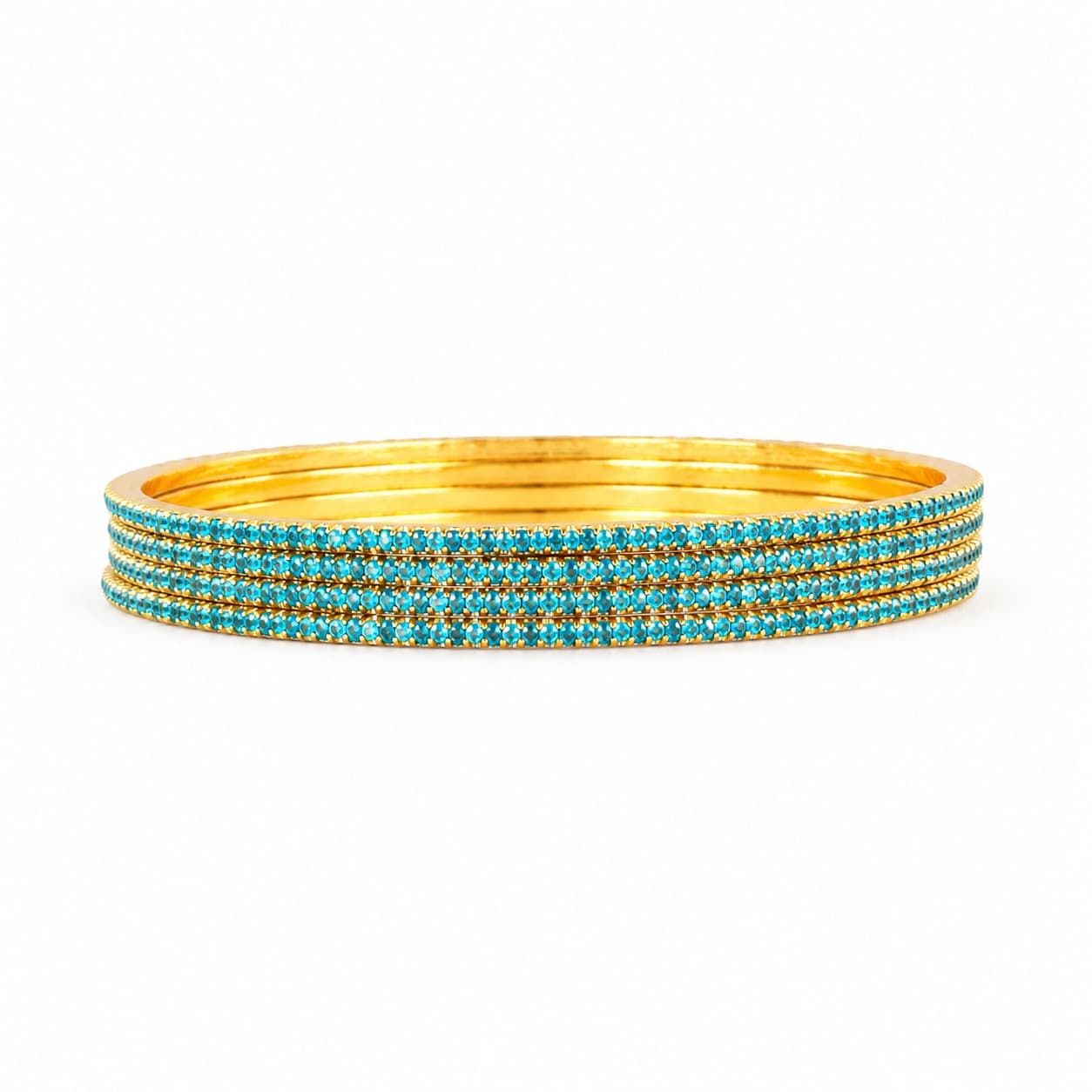 Shineora Women Gold-Plated Turquoise Stone Embellished Slim Bangles Set (Pack of 4) - 3