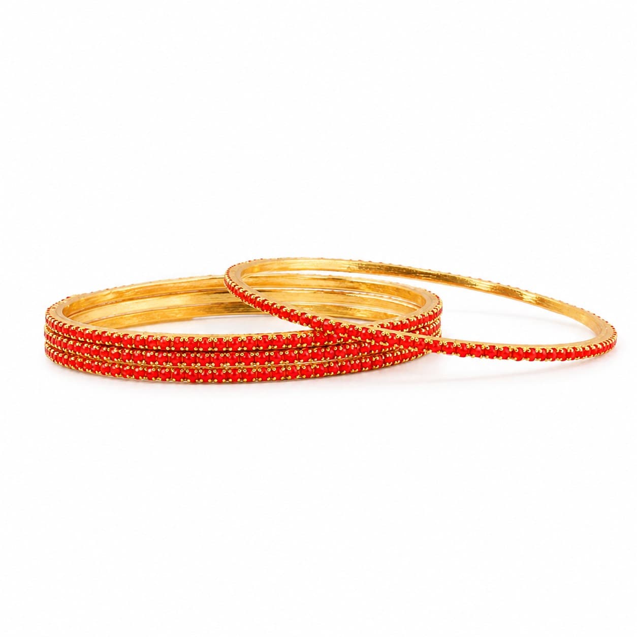 Shineora Scarlet Sparkle Stone Bangles Set Pack of 4 - 3