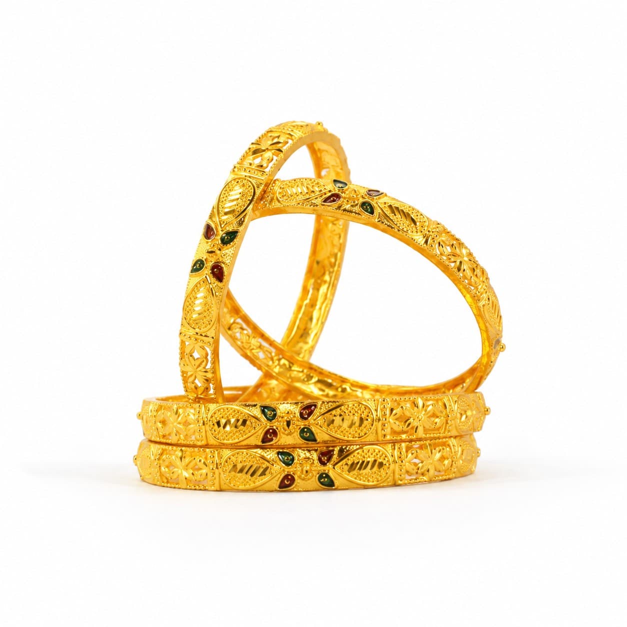 Shineora Women Gold-Plated Enamel Detailed Traditional Bangles Set (Pack of 4) - 5