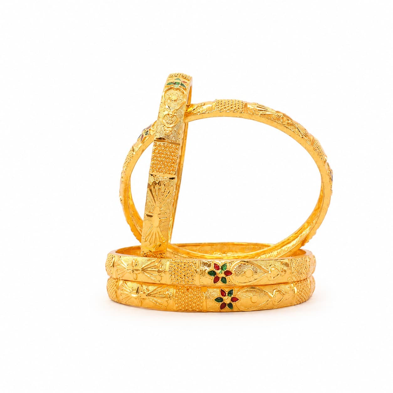 Shineora Women Gold-Plated Floral Enamel Detailed Traditional Bangles Set (Pack of 4) - 6