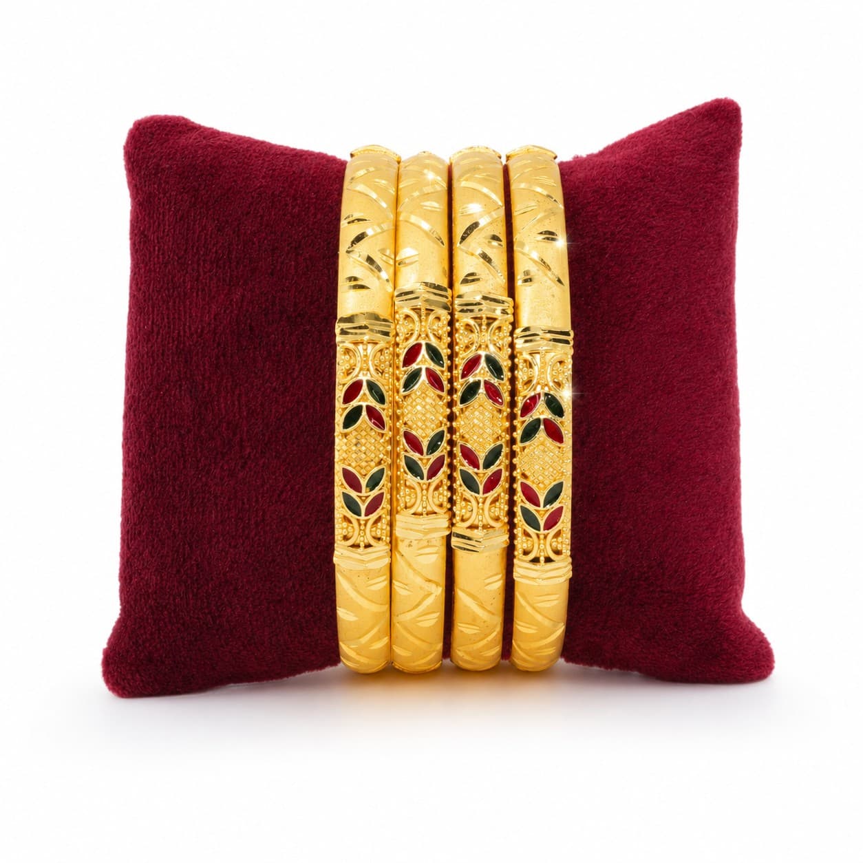 Shineora Women Gold-Plated Enamel Detailed Traditional Bangles Set (Pack of 4) - 3
