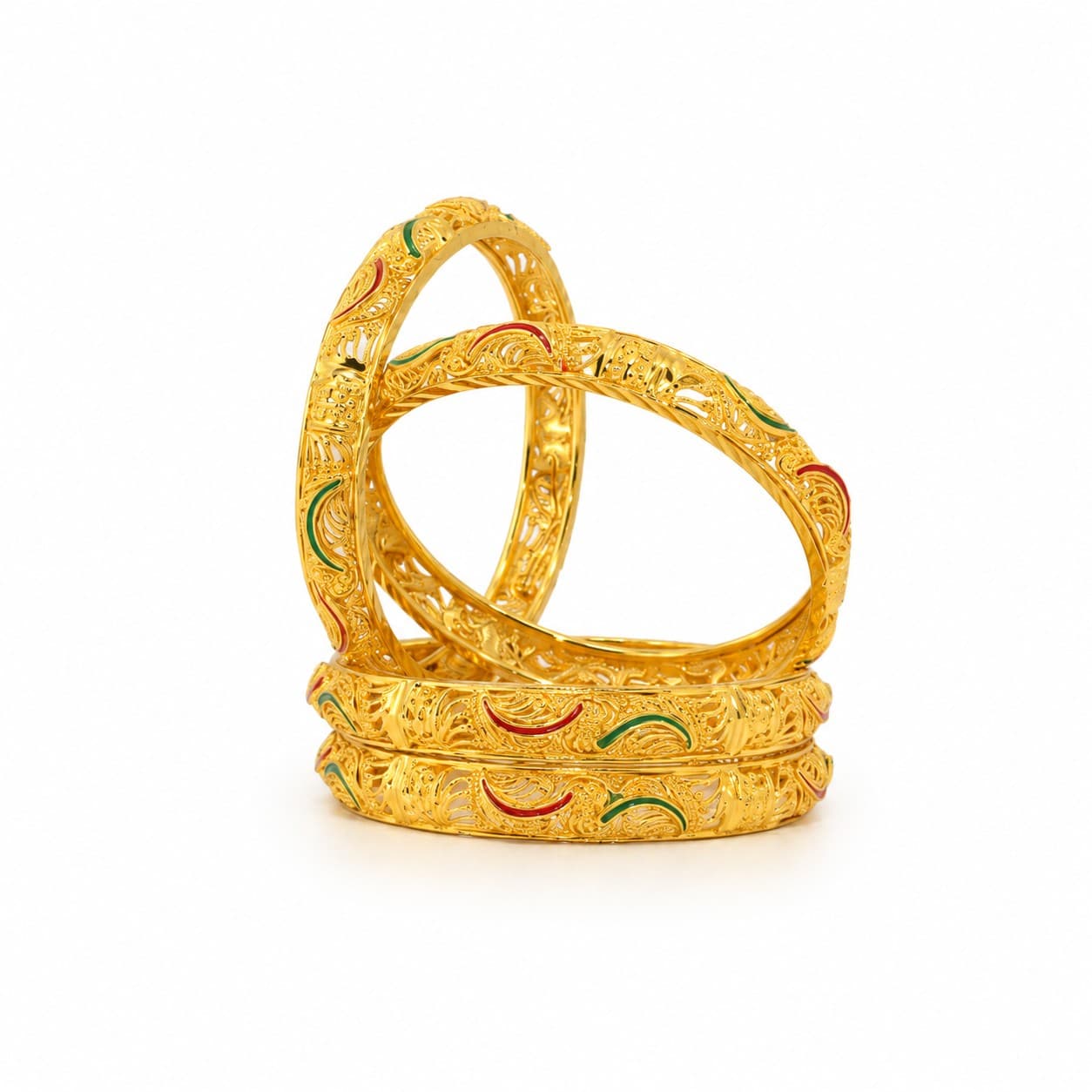 Shineora Women Gold-Plated Paisley Enamel Detailed Traditional Bangles Set (Pack of 4)