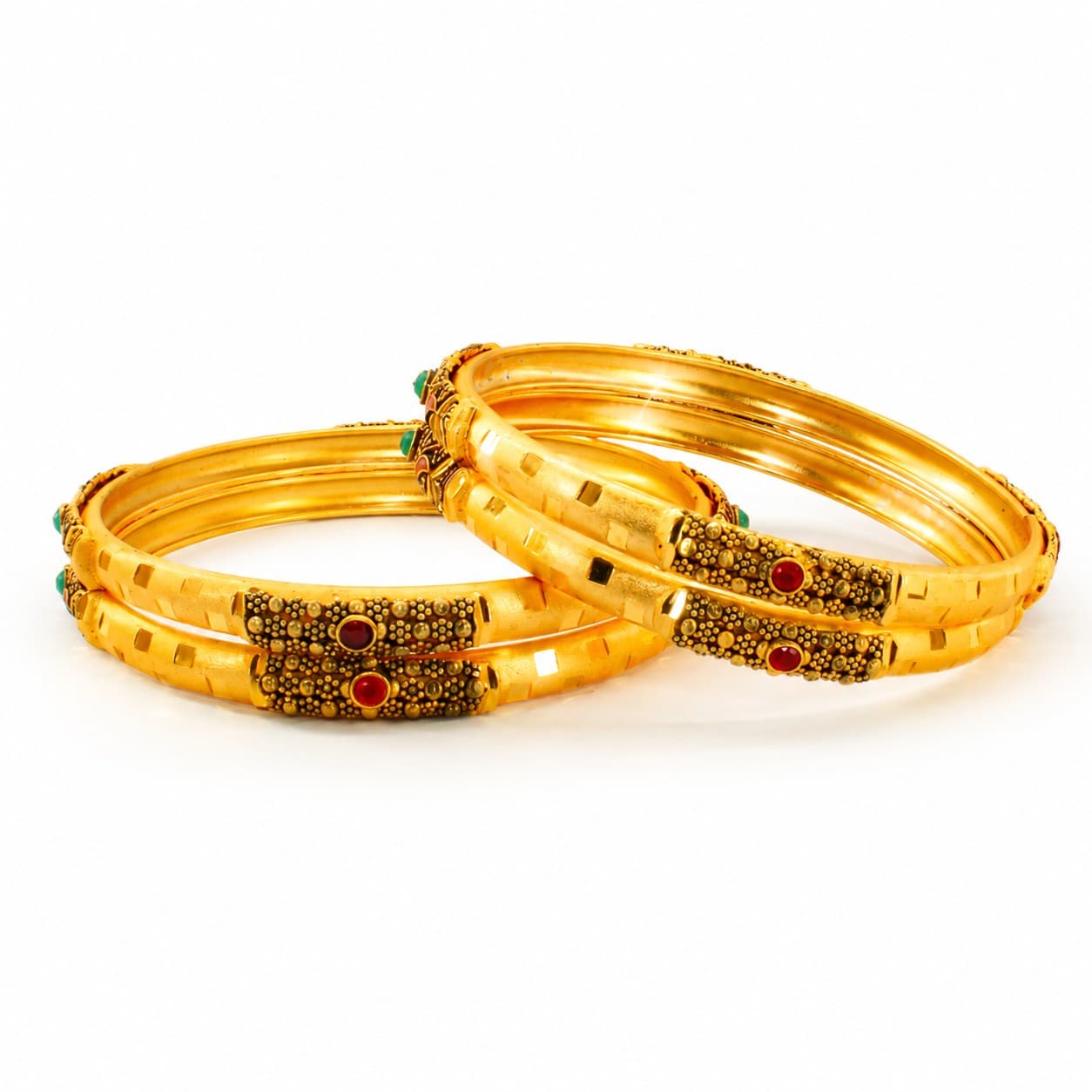 Shineora Women Gold-Plated Antique Enamel & Stone Detailed Traditional Bangles Set (Pack of 4) - 4