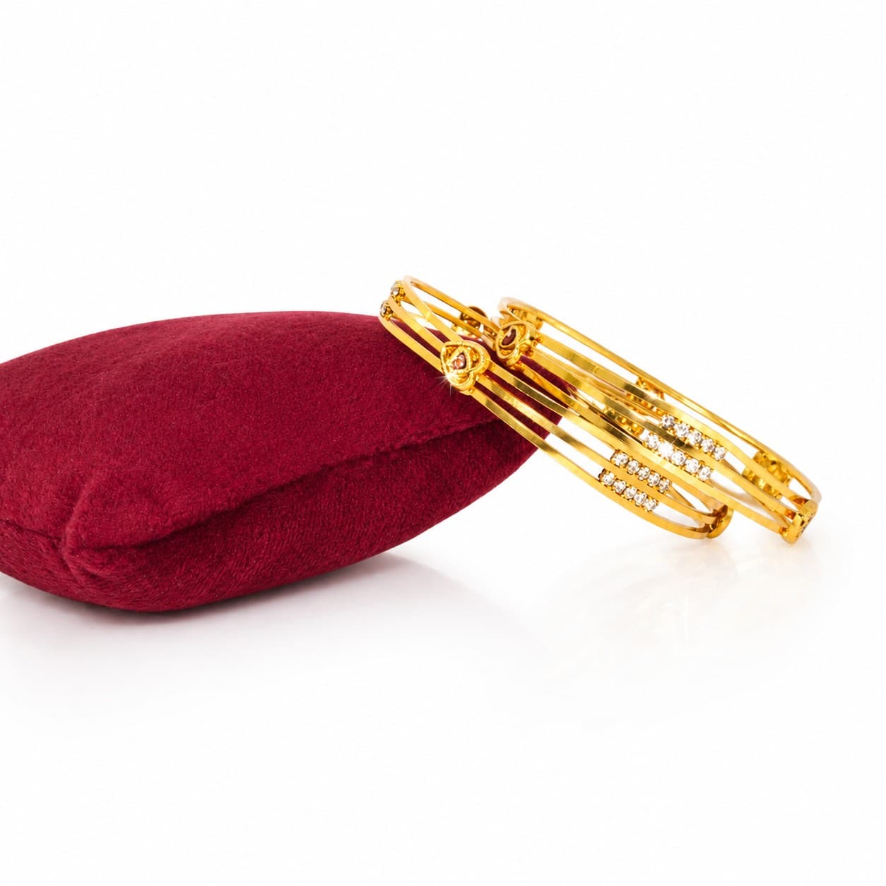 Shineora Women Gold-Plated CZ Studded Open Kada Bracelet Set (Pack of 2) - 3