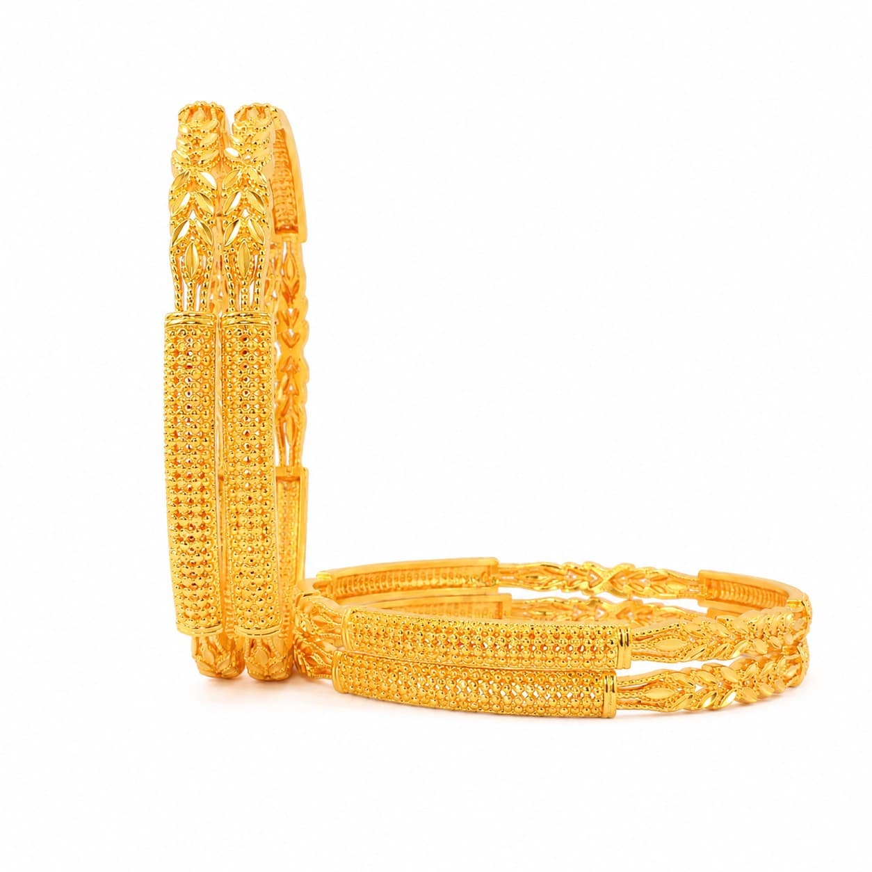 Shineora Premium Gold-Plated Floral Textured Bangles Set-4 - 4