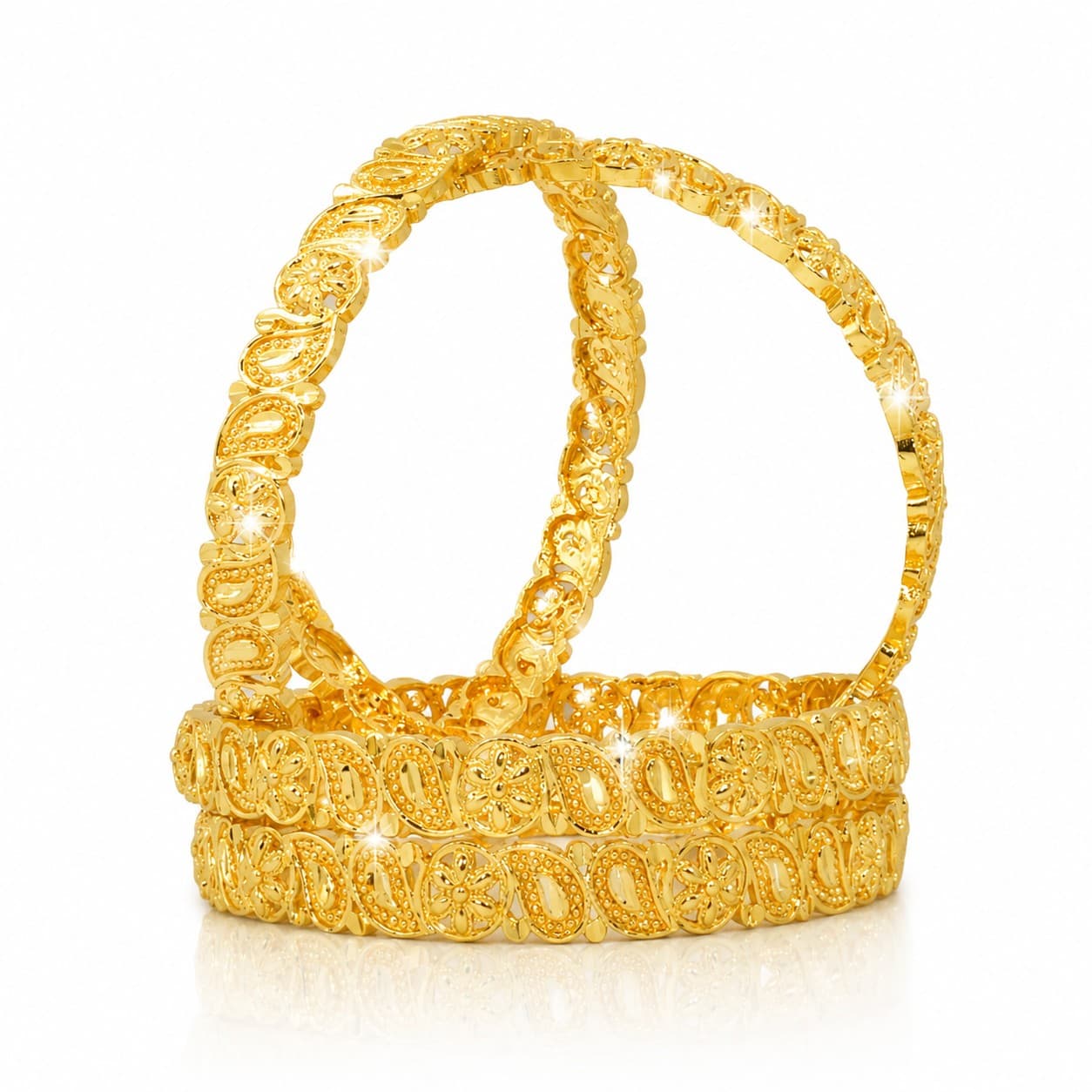 Shineora Women Gold-Plated Paisley Floral Designer Bangles Set (Pack of 4) - 4