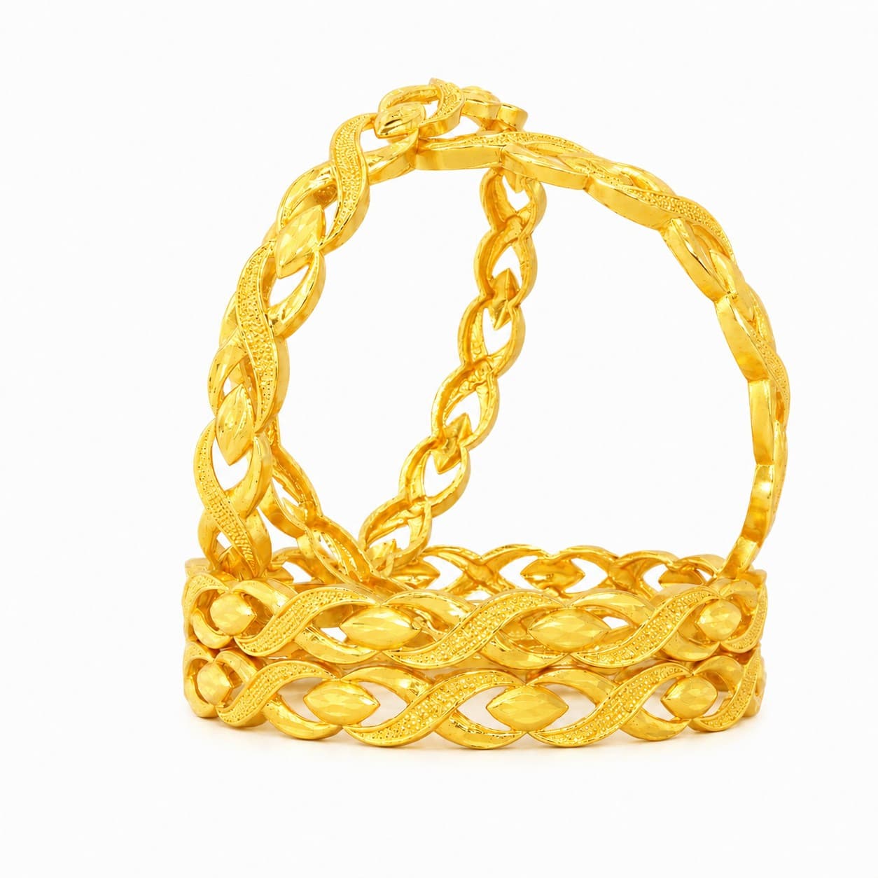 Shineora Premium Gold-Plated Designer Twisted Pattern Bangles Set for Women (Set of 4) - 3