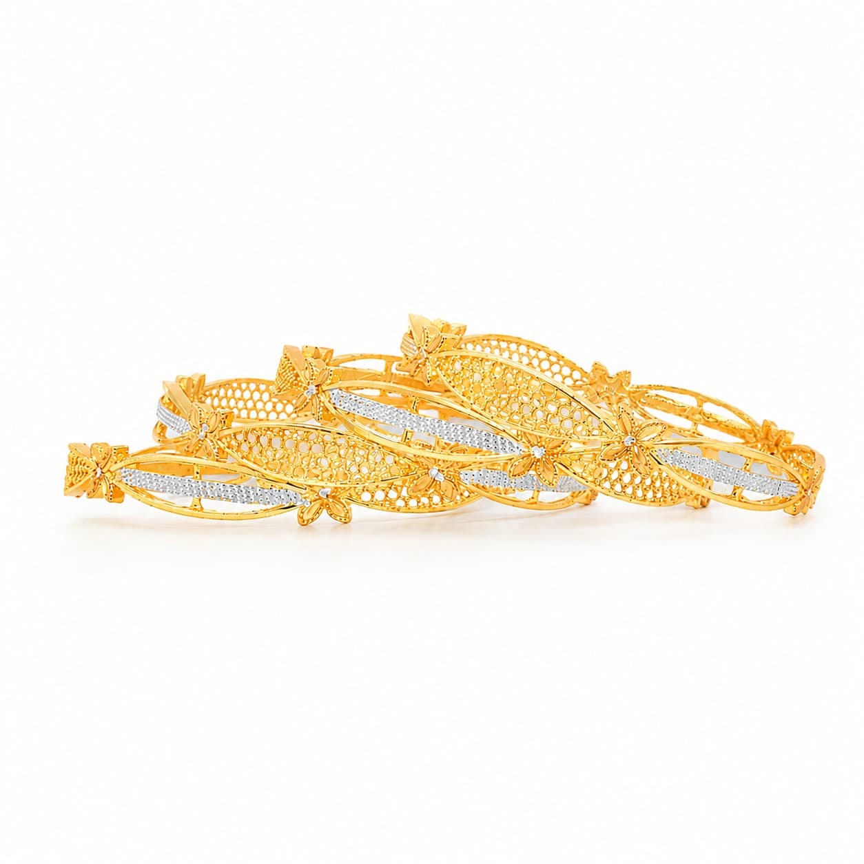 Shineora Premium Gold-Plated Floral Filigree Designer Bangles Set for Women (Set of 4) - 3