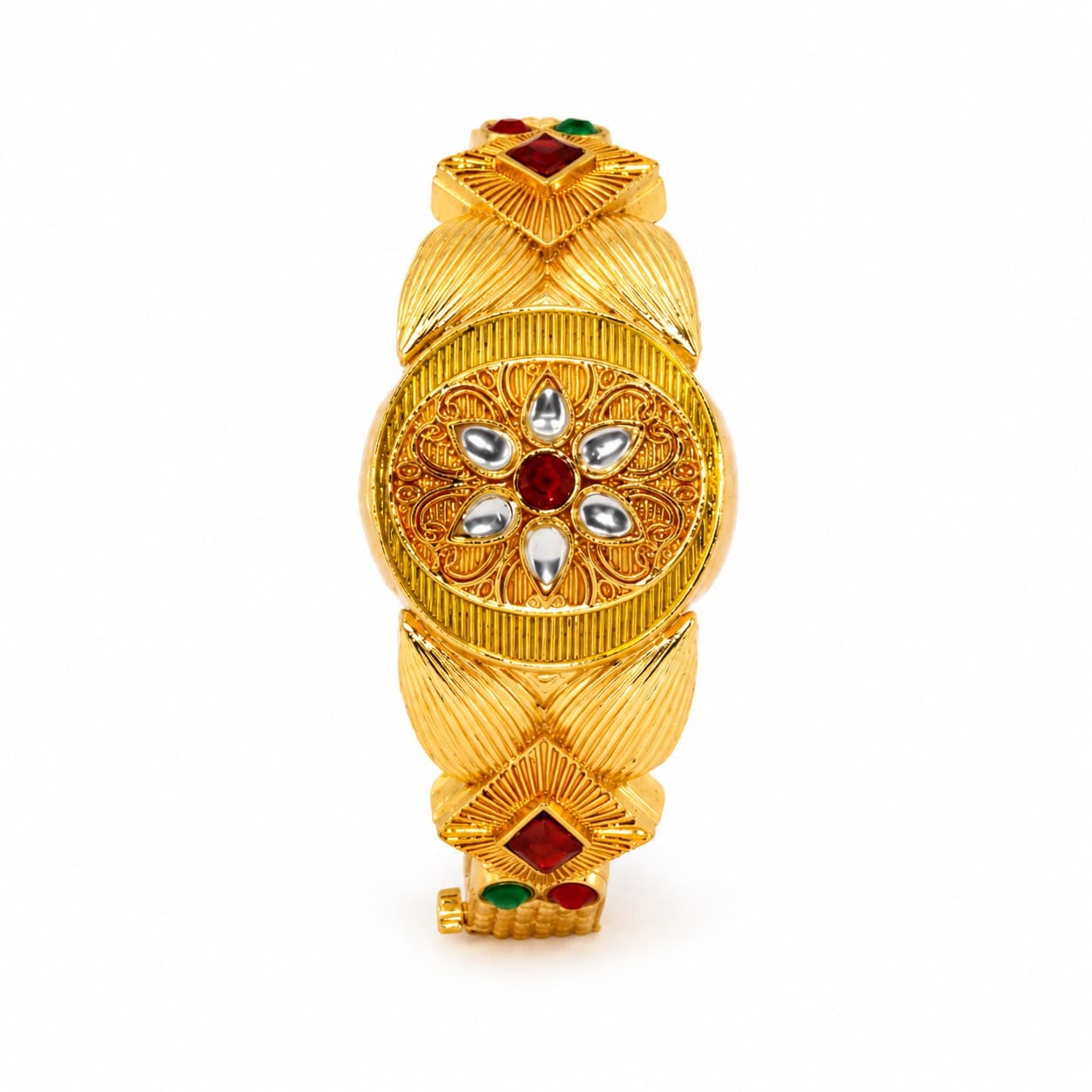 hineora Premium Gold-Plated Rajwada Kundan Designer Kada Bracelet for Women - 3