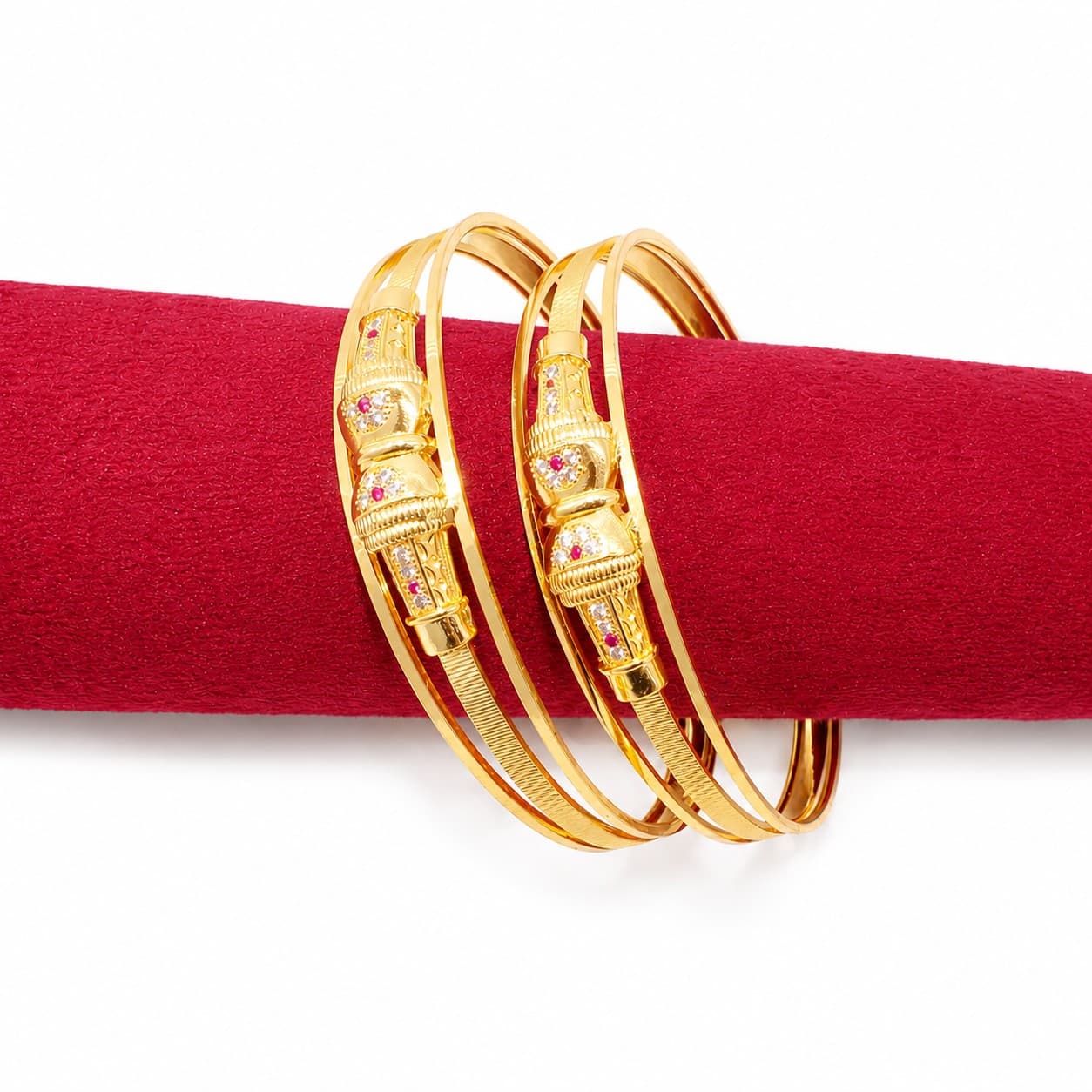 Shineora Premium Gold-Plated Stone Studded Designer Bangles Set for Women (Set of 2) - 3