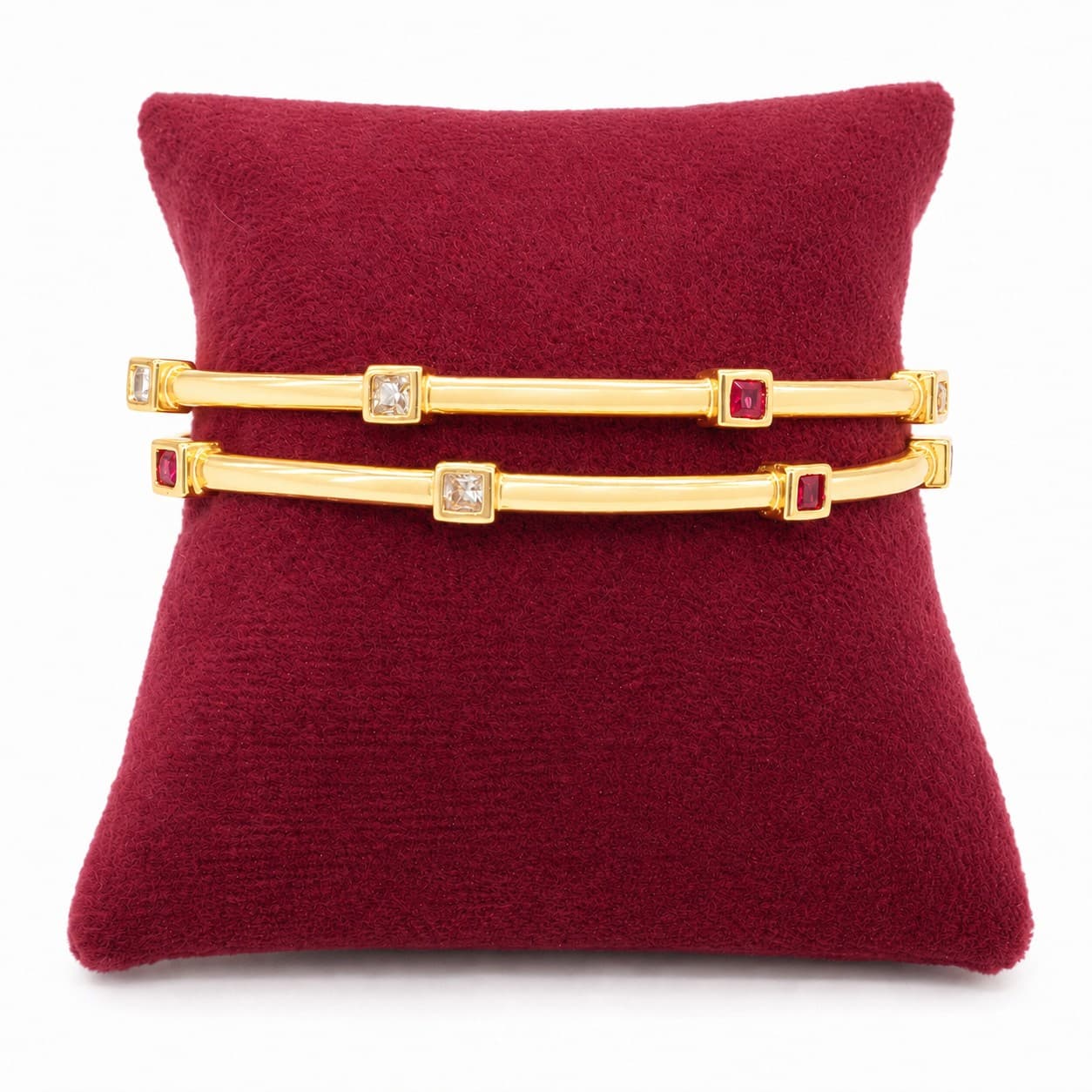 Shineora Premium Gold-Plated Minimalist Stone Studded Bangles Set for Women (Set of 2) - 3