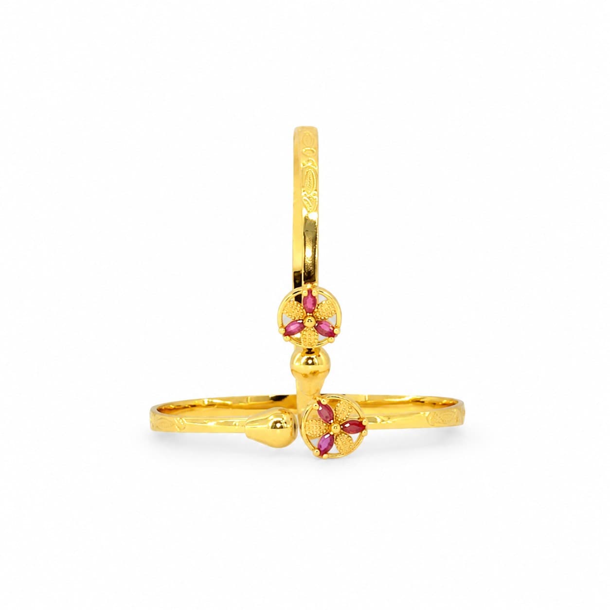 Shineora Premium Gold-Plated Floral Ruby Stone Designer Bangles Set for Women (Set of 2) - 3