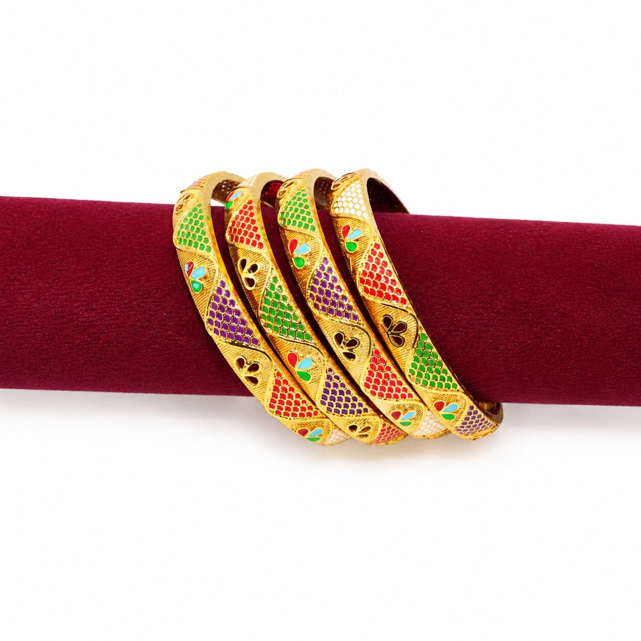 Shineora Premium Gold-Plated Multicolor Meenakari Designer Bangles Set for Women (Set of 4) - 3