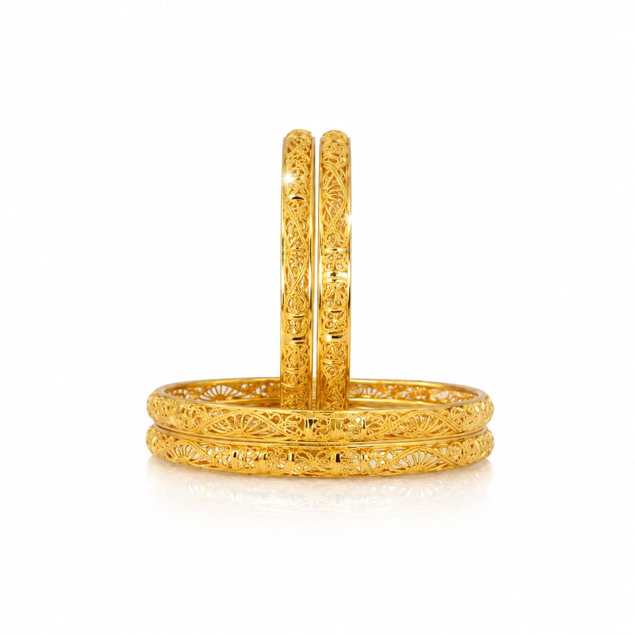 Shineora Royal Filigree Gold-Plated Bangles Set - 4
