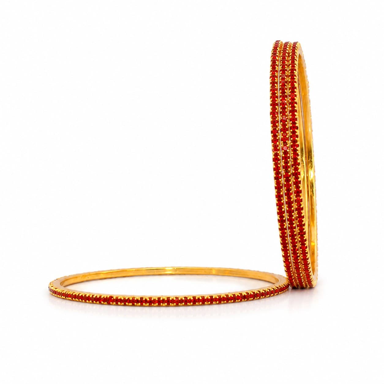 Shineora Women Gold-Plated Red Stone Embellished Slim Bangles Set (Pack of 4) - 6