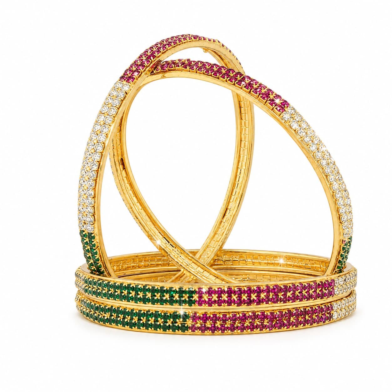Shineora Ruby Emerald Crystal  Set of 4 Bangles - 6