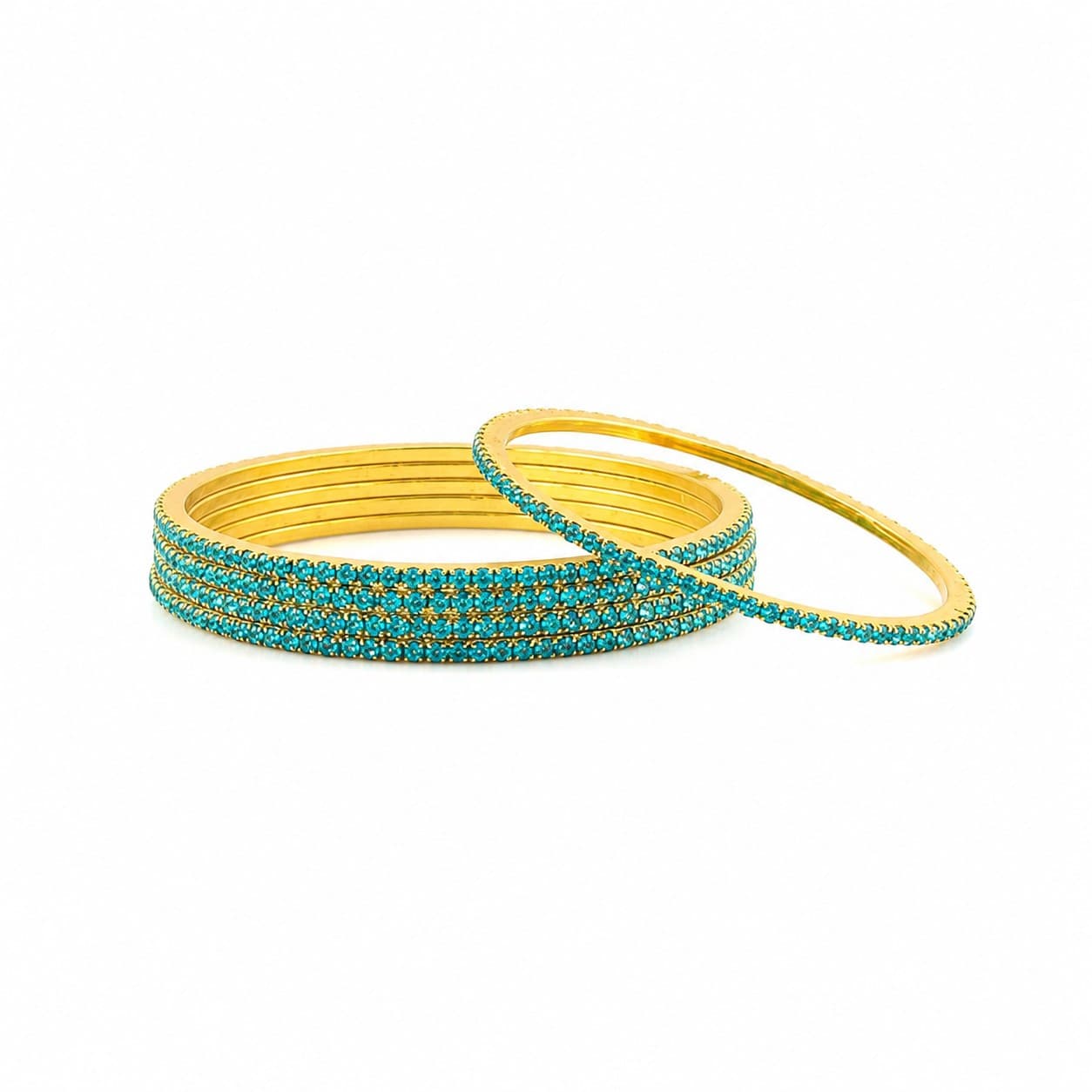 Shineora Women Gold-Plated Turquoise Stone Embellished Slim Bangles Set (Pack of 4)