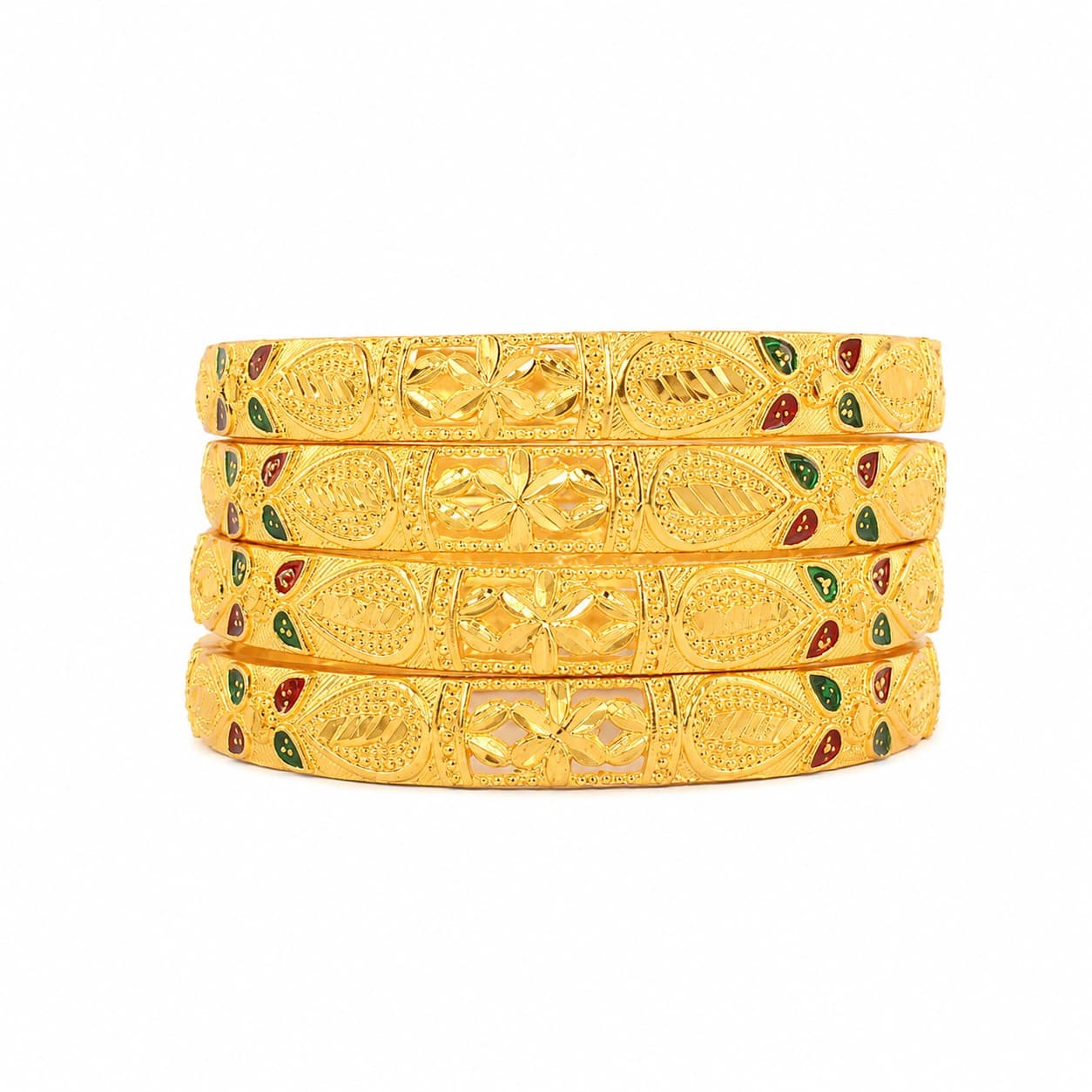 Shineora Women Gold-Plated Enamel Detailed Traditional Bangles Set (Pack of 4) - 6