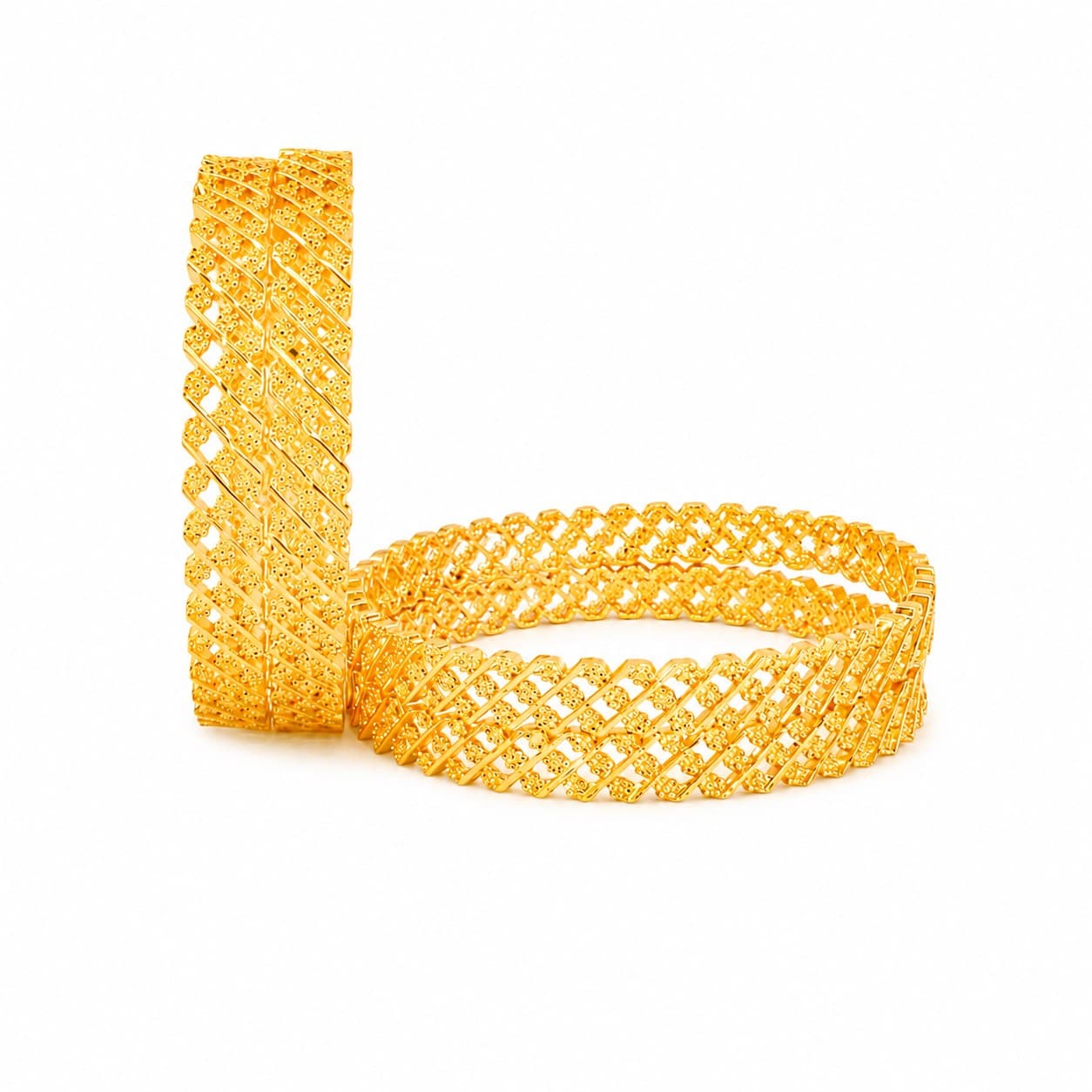 Shineora Women Gold-Plated Openwork Lattice Bangles Set (Pack of 4)