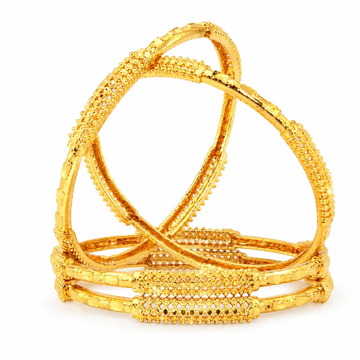 Shineora Women Gold-Plated Textured Designer Bangles Set (Pack of 4) - 6