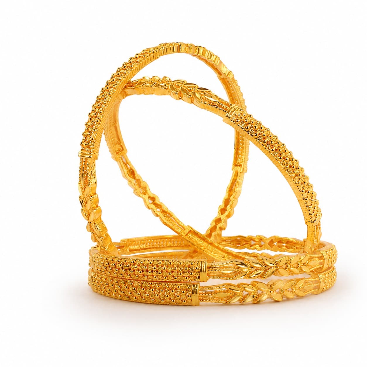 Shineora Premium Gold-Plated Floral Textured Bangles Set-4 - 3
