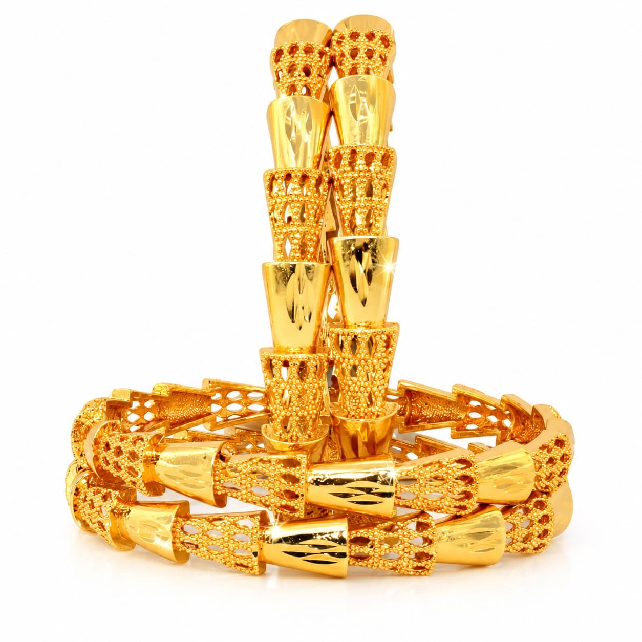 Shineora Premium Gold-Plated Cutwork Filigree Bangles Set for Women | Pack of 4