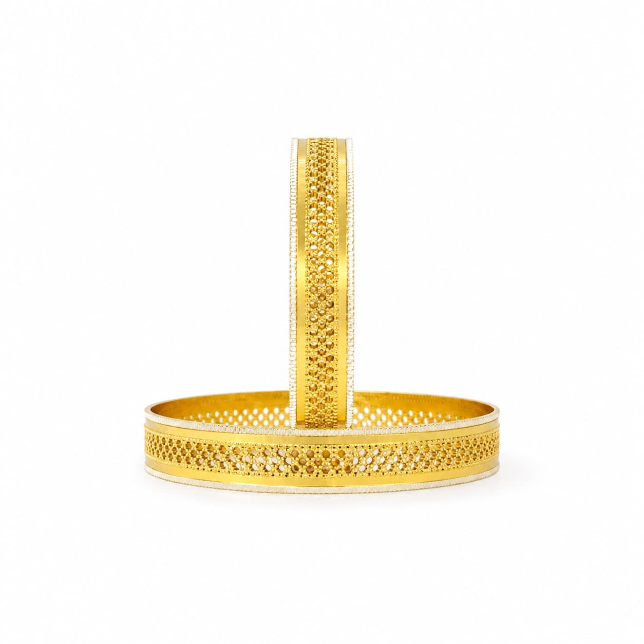 hineora Premium Gold-Plated Dual Tone Filigree Bangles Set-2