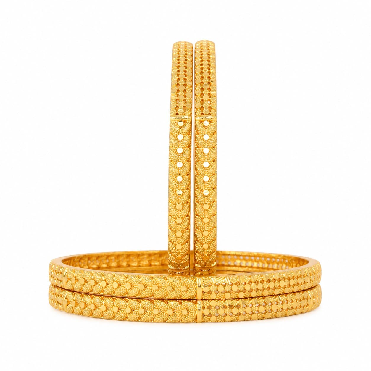 Shineora Premium Gold-Plated Textured Traditional Bangles Set for Women | Pack of 4