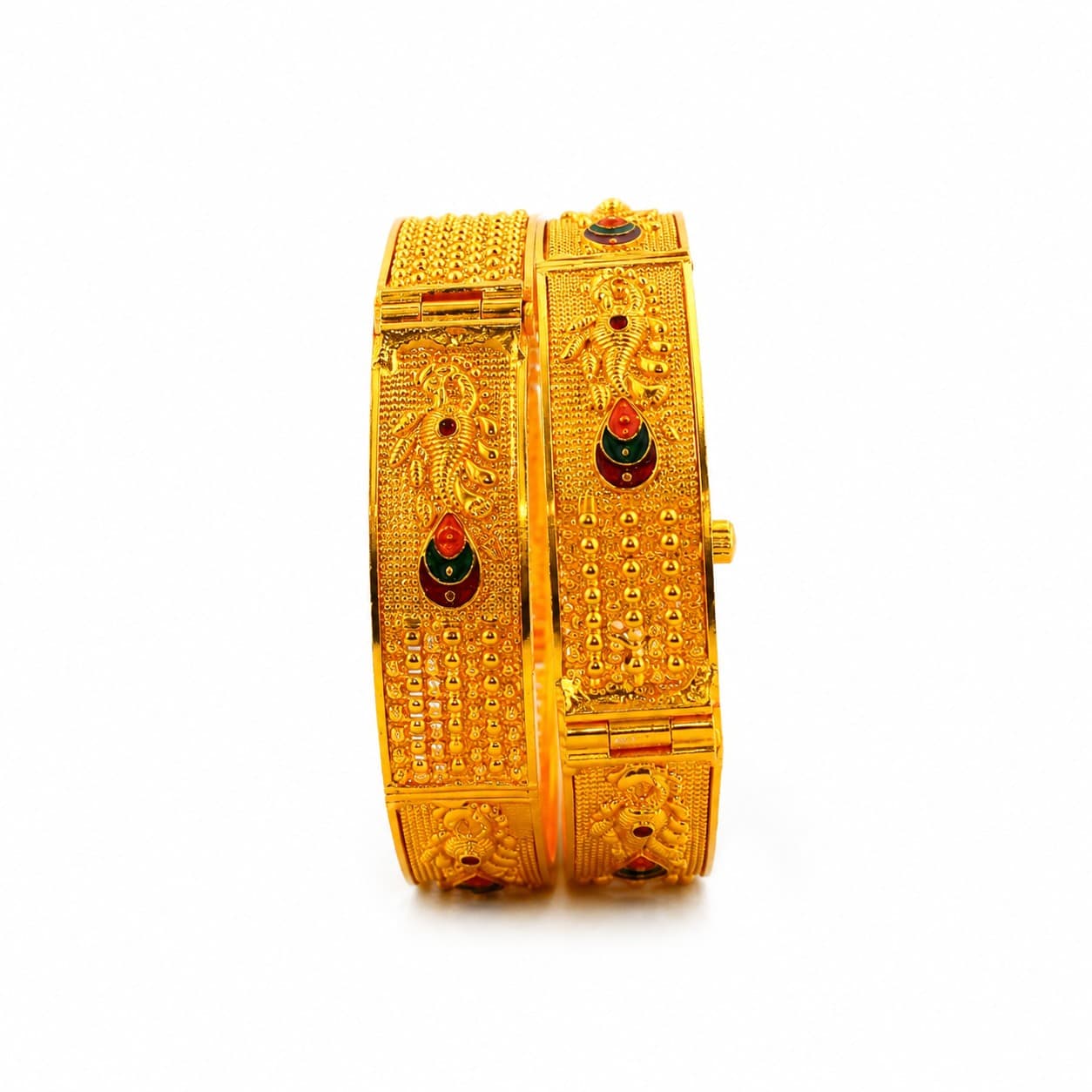 Shineora Women Gold-Plated Peacock Motif Traditional Kada Set (Pack of 2)