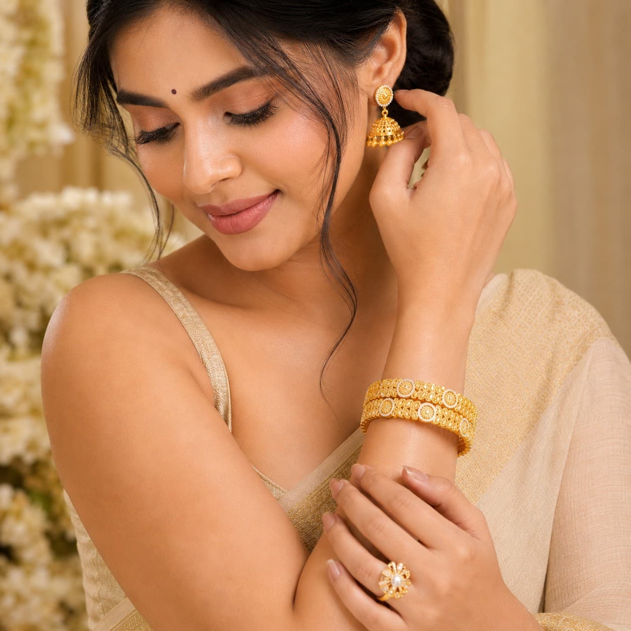 Shineora Women Gold-Plated Leaf Motif Designer Bangles Set (Pack of 2)