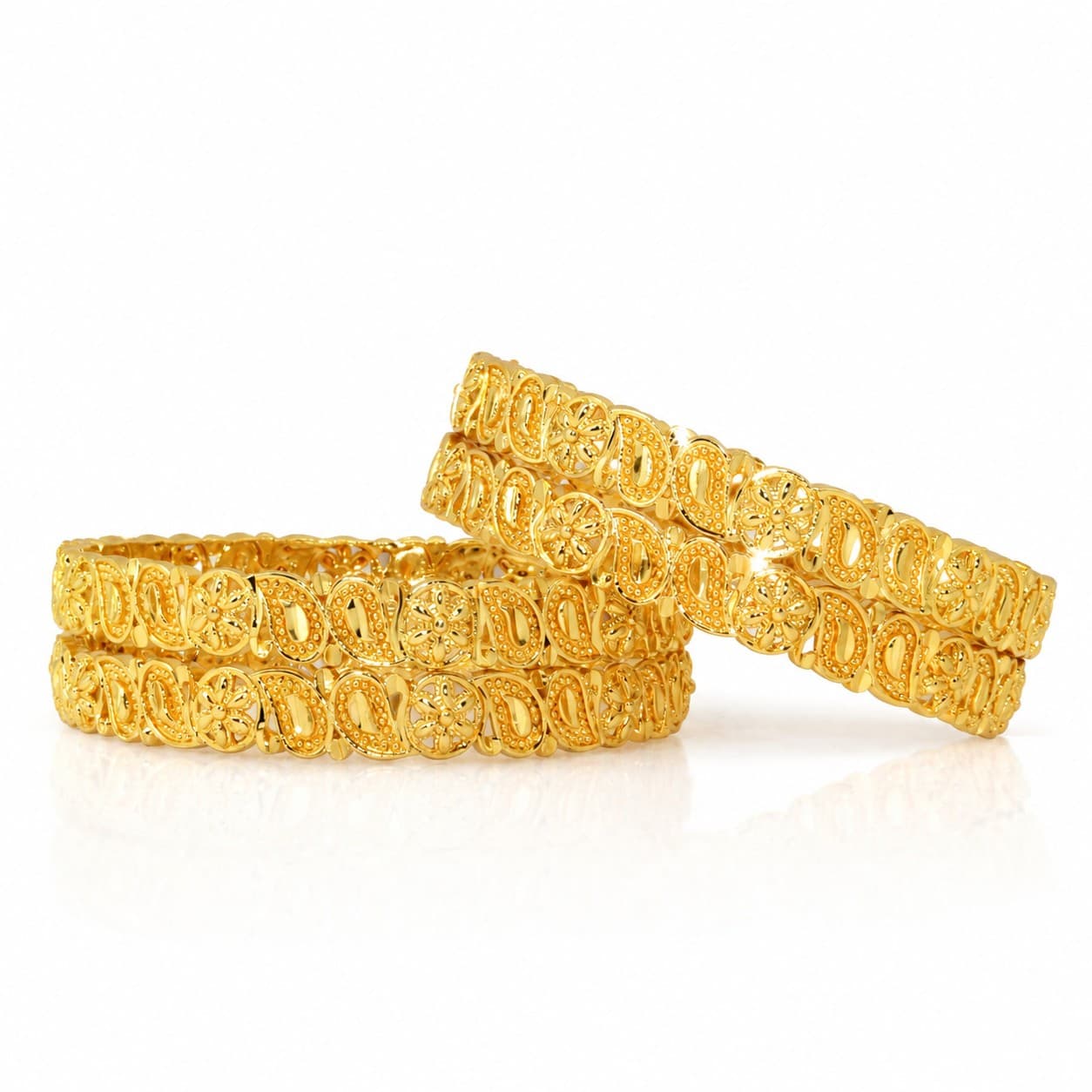 Shineora Women Gold-Plated Paisley Floral Designer Bangles Set (Pack of 4) - 3