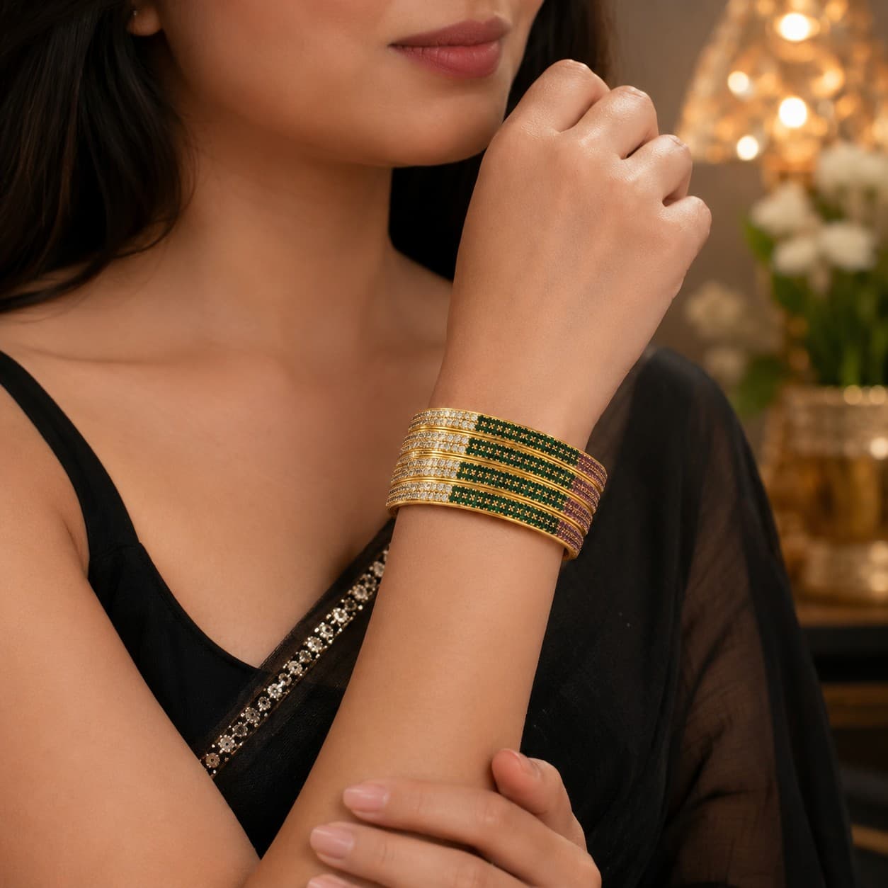 Shineora Ruby Emerald Crystal  Set of 4 Bangles - 7