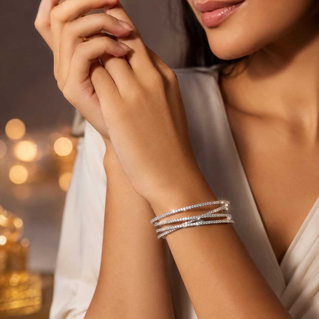 Shineora Women Silver-Plated Crystal Studded Contemporary Bracelet