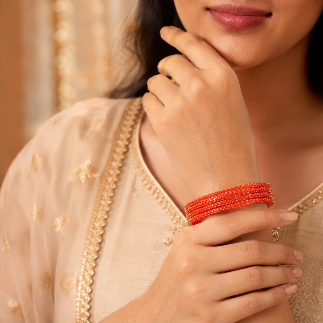 Shineora Scarlet Sparkle Stone Bangles Set Pack of 4