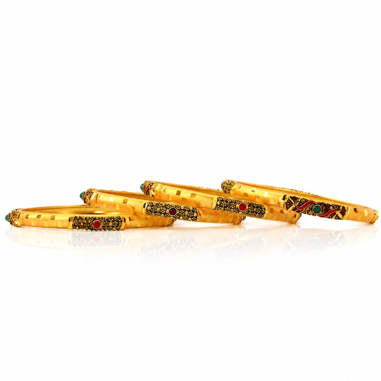 Shineora Women Gold-Plated Antique Enamel & Stone Detailed Traditional Bangles Set (Pack of 4)