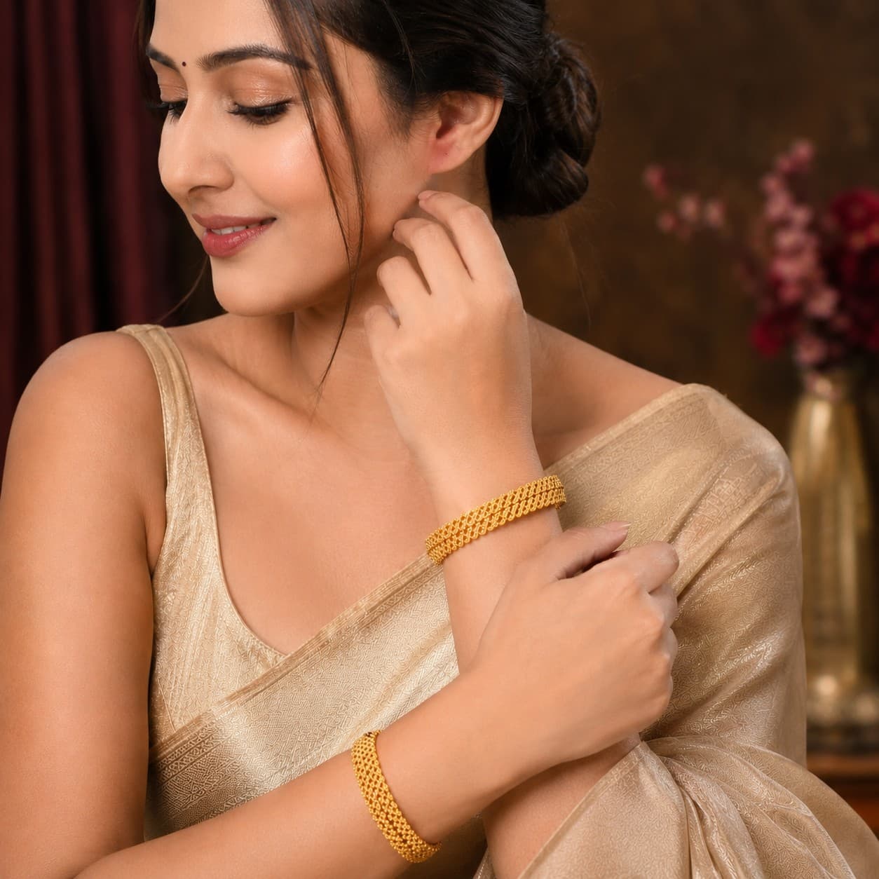 Shineora Women Gold-Plated Openwork Lattice Bangles Set (Pack of 4)