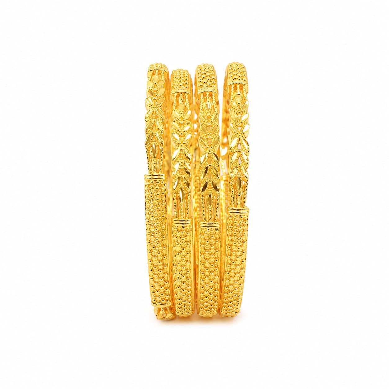Shineora Premium Gold-Plated Floral Textured Bangles Set-4