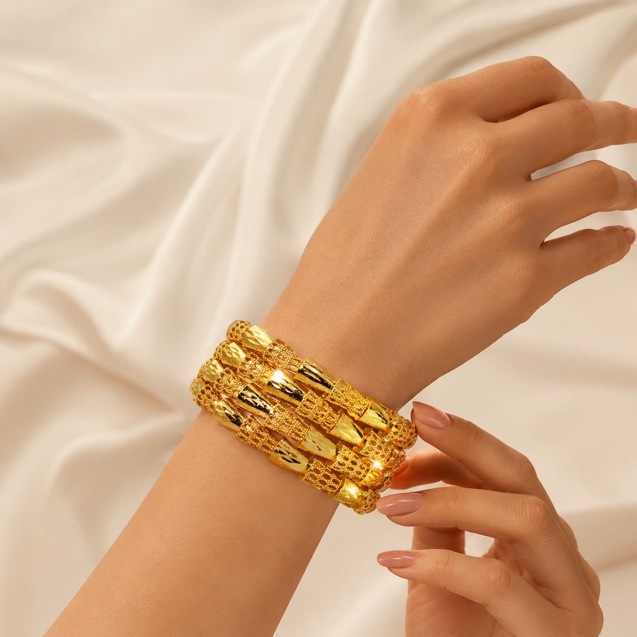 Shineora Premium Gold-Plated Cutwork Filigree Bangles Set for Women | Pack of 4