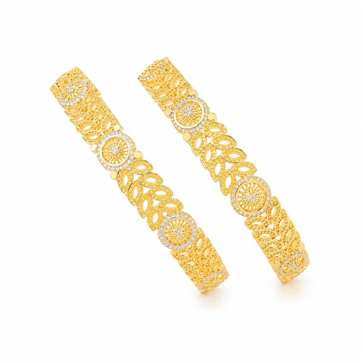 Shineora Women Gold-Plated Leaf Motif Designer Bangles Set (Pack of 2)